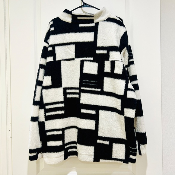 Men's Faux Sherpa fleece Sherling Trucker Jacket geometric streetwear Y2K 2XL - Picture 7 of 16